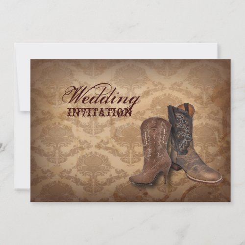 rustic damask Western Cowboy wedding Invitation