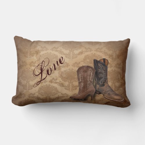 rustic damask Western Cowboy wedding Lumbar Pillow