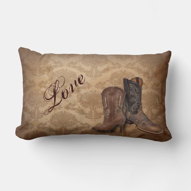 rustic damask Western Cowboy wedding Lumbar Pillow (Front)