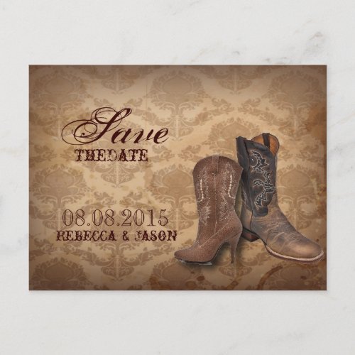 rustic damask Western Cowboy wedding save the date Announcement Postcard
