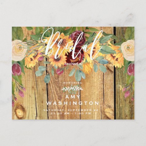 Rustic Dancing Sunflowers Bridal Shower Invitation Postcard