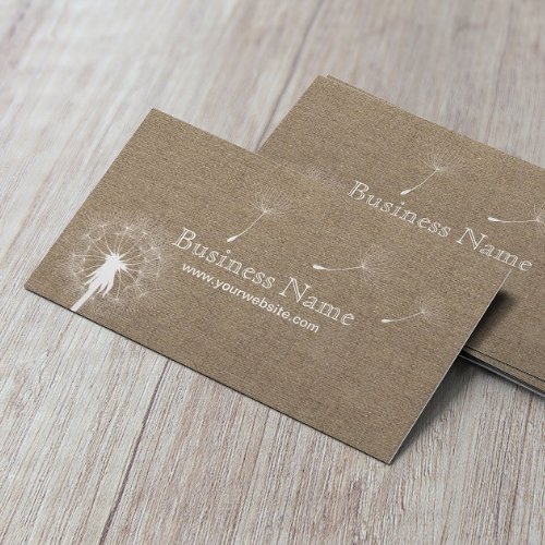 Rustic Dandelion Blowing Burlap Business Cards