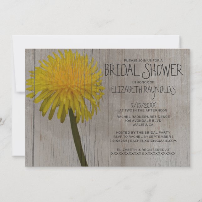 Rustic Dandelion Bridal Shower Invitations (Front)