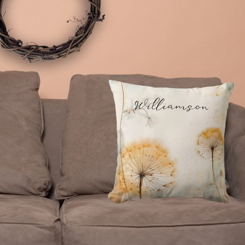 Rustic Dandelion Monogram Throw Pillow