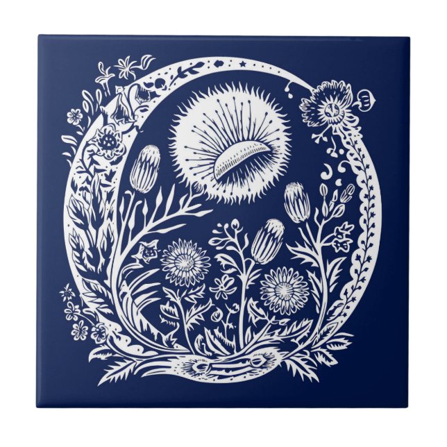 Rustic Dandelion Moon Ceramic Tile (Front)