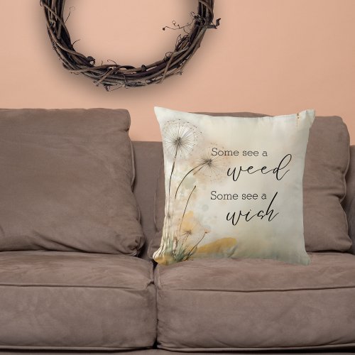 Rustic Dandelion Wish Quote Throw Pillow