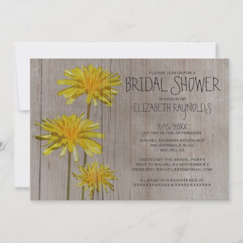 Rustic Dandelions Bridal Shower Invitations