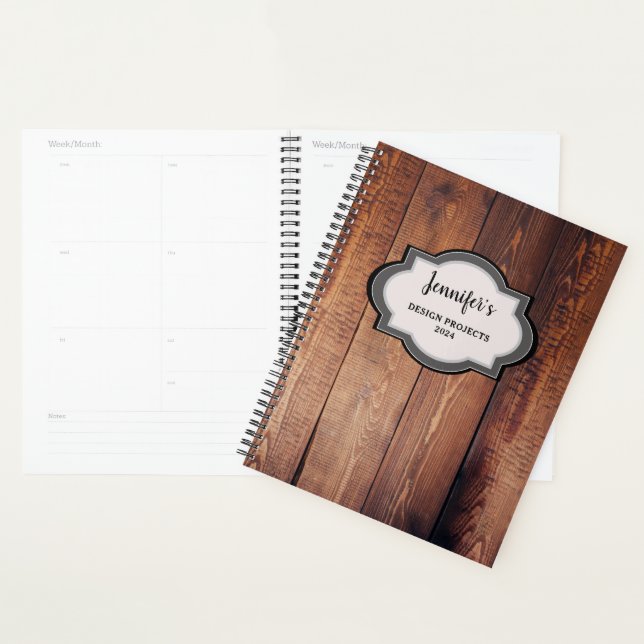Rustic dark barn wood monogrammed professional planner (Display)