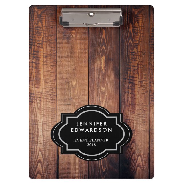 Rustic dark barn wood pattern personalized clipboard (Front)