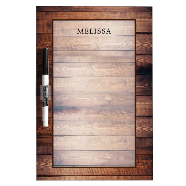 Rustic dark barn wood pattern personalized dry erase board (Front)