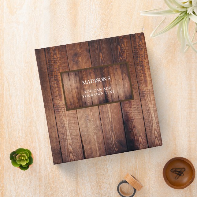 Rustic dark barn wood personalized 3 ring binder (In Situ)
