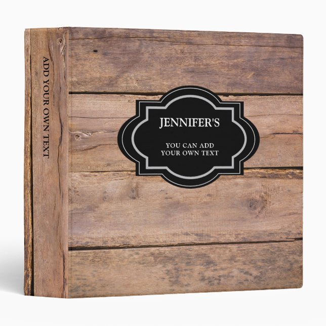 Rustic dark barn wood personalized country 3 ring  3 ring binder (Front/Spine)