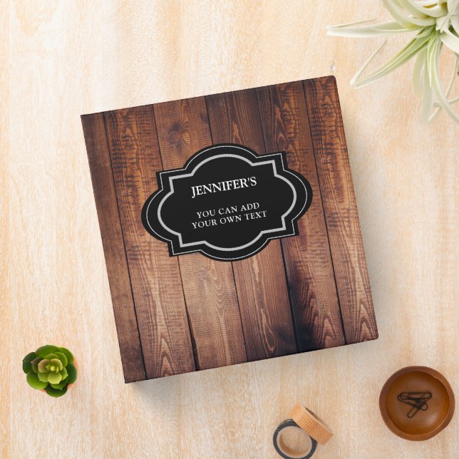 Rustic dark barn wood personalized country 3 ring binder (In Situ)