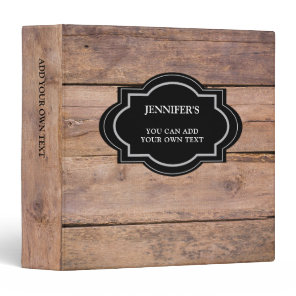 Rustic dark barn wood personalized country 3 ring binder