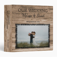 Rustic dark barn wood photo Wedding album 3 Ring B