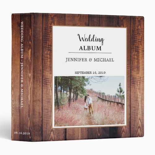 Rustic dark barn wood photo Wedding album 3 Ring Binder