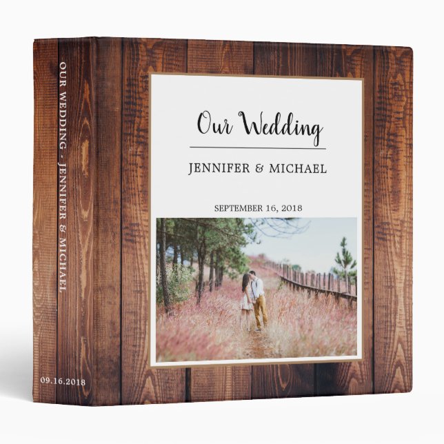Rustic dark barn wood photo Wedding album 3 Ring Binder (Front/Spine)