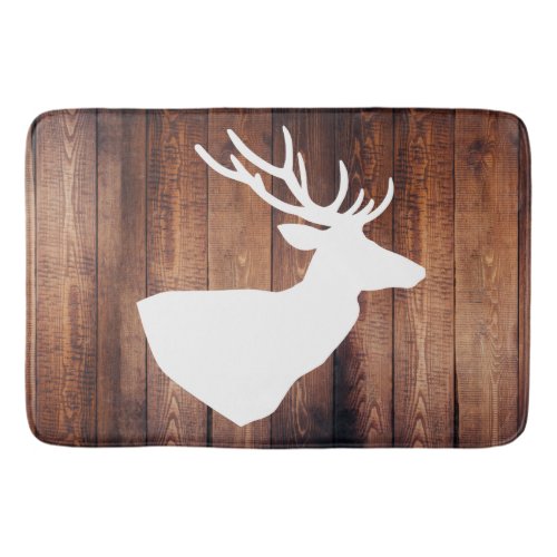 Rustic Dark Barn Wood Planks White Deer Bath Mat