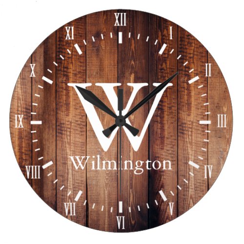 Rustic Dark Barn Wood Planks White Roman Numerals Large Clock
