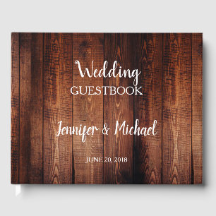 Rustic dark barn wood script country wedding guest book