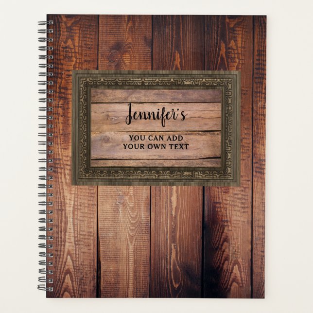 Rustic dark barn wood trendy personalized planner (Front)