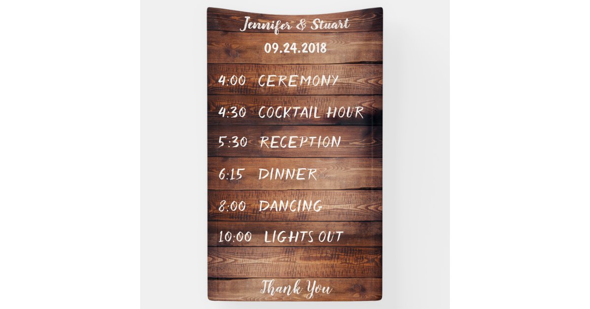 Rustic dark barn wood Wedding program schedule Banner