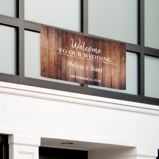 Rustic dark barn wood Welcome wedding Banner (Outside Building)