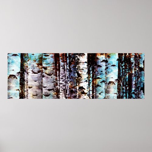 Rustic Dark Birch Forest Painting Poster