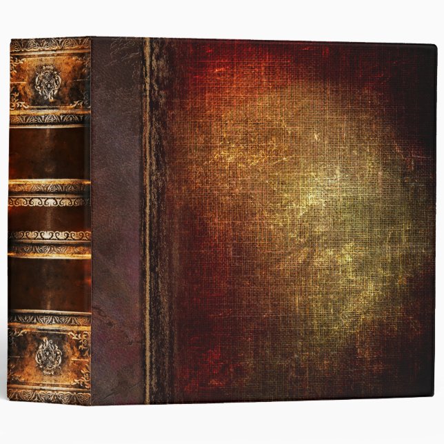 Rustic Dark Brown Faux Leather and Burlap 3 Ring Binder (Front/Spine)