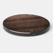 Rustic Dark Brown Faux Woodgrain Texture Monogram Wireless Charger (Front 2)