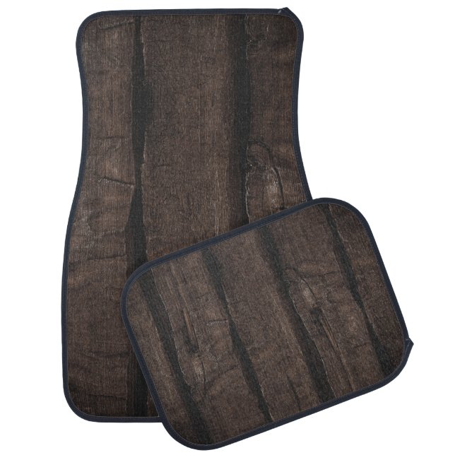 Rustic dark brown gray old wood car floor mat (Set)