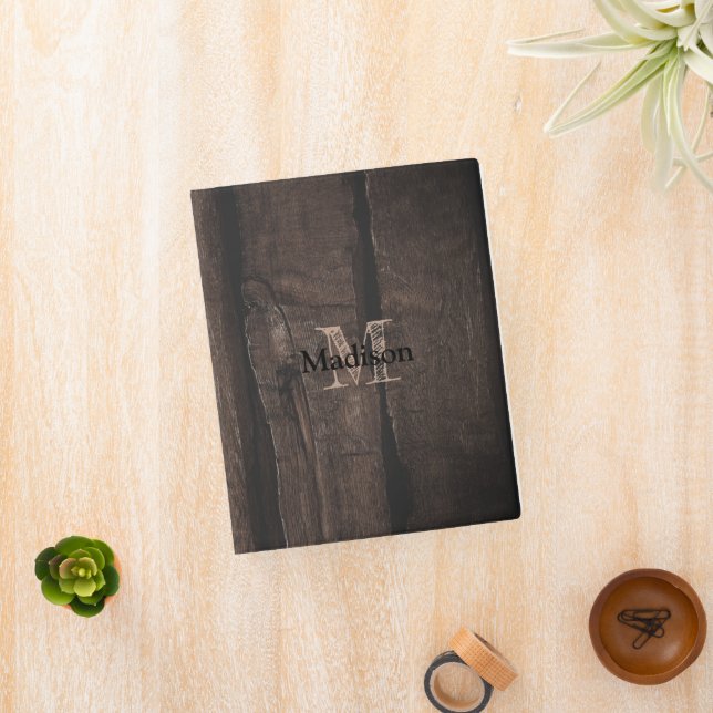 Rustic dark brown gray old wood Monogram Mini Binder (InSitu)