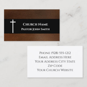 Rustic Dark Brown Leather Church Business Card