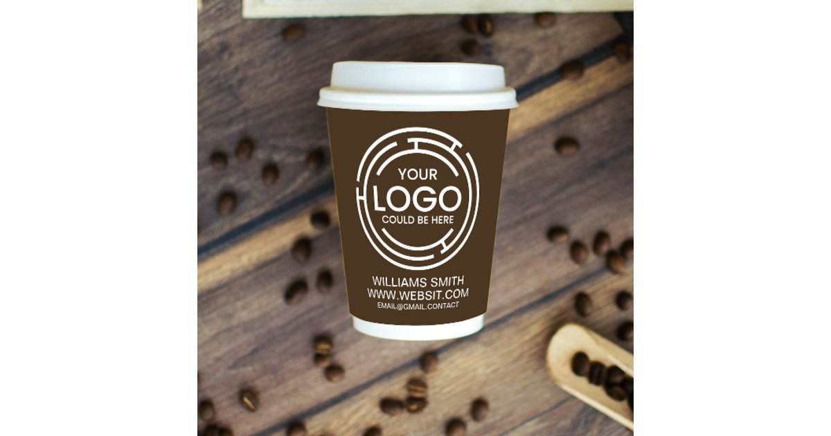 Rustic Dark Brown Minimalist Logo Business Paper Cups | Zazzle