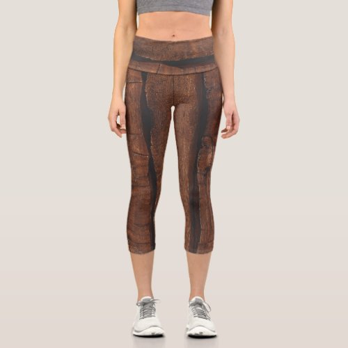 Rustic dark brown old wood capri leggings