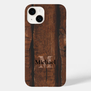 Rustic dark brown old wood Monogram Case-Mate iPhone 14 Case