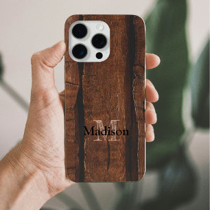 Rustic dark brown old wood Monogram iPhone 15 Pro Max Case