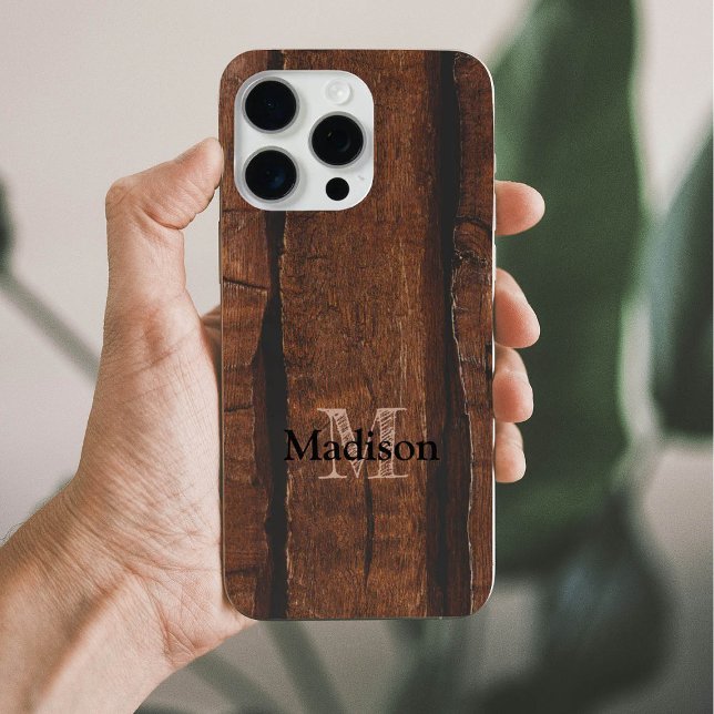 Rustic dark brown old wood Monogram Case-Mate iPhone Case (Creator Uploaded)