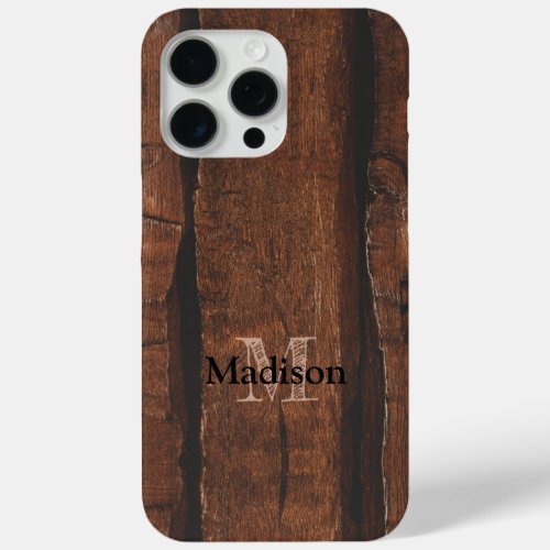 Rustic dark brown old wood Monogram iPhone 15 Pro Max Case