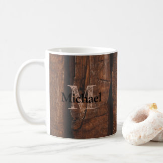 Rustic dark brown old wood Monogram Coffee Mug