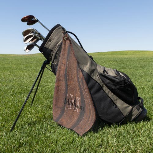 Rustic dark brown old wood Monogram Golf Towel