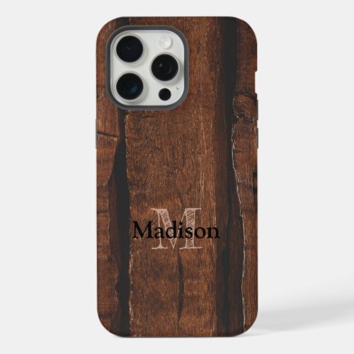 Rustic dark brown old wood Monogram iPhone 15 Pro Max Case