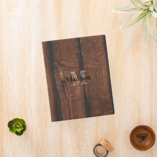 Rustic dark brown old wood Monogram Mini Binder