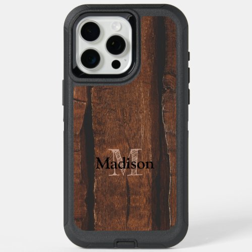 Rustic dark brown old wood Monogram iPhone 15 Pro Max Case