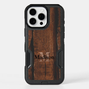 Rustic dark brown old wood Monogram iPhone 16 Pro Max Case