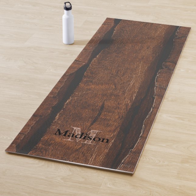 Rustic dark brown old wood Monogram Yoga Mat (In Situ)