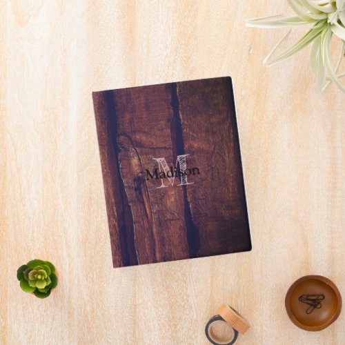 Rustic dark brown red old wood Monogram Mini Binder