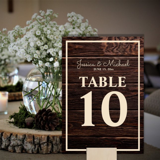 Rustic Dark Brown Wood Cream Wedding Table Number (Rustic wood wedding table number)