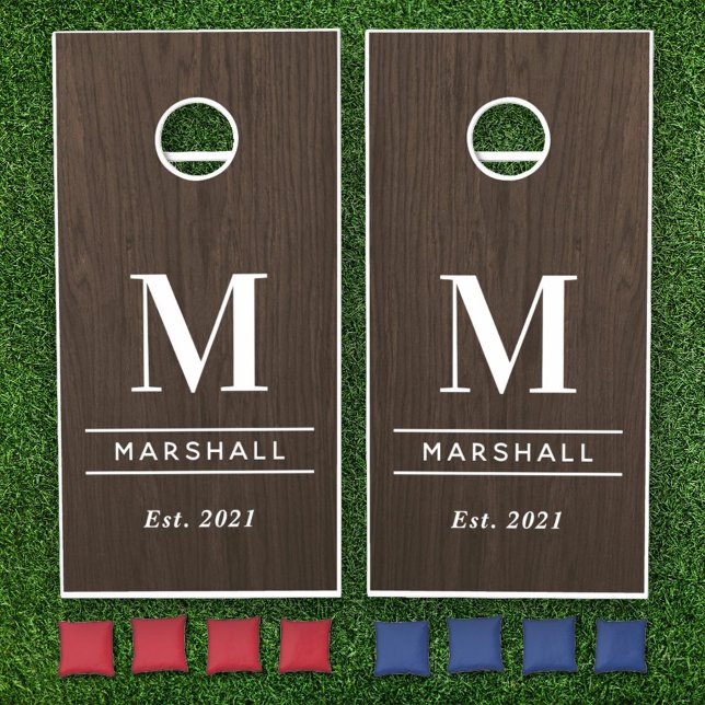 Rustic Dark Brown Wood Custom Wedding Monogram Cornhole Set (Creator Uploaded)