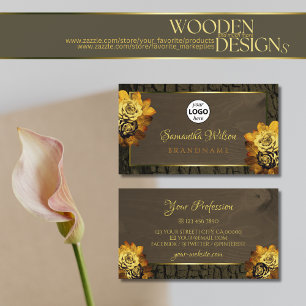  Rustic Dark Brown Wood Grain Tree Bark with Logo Business Card
